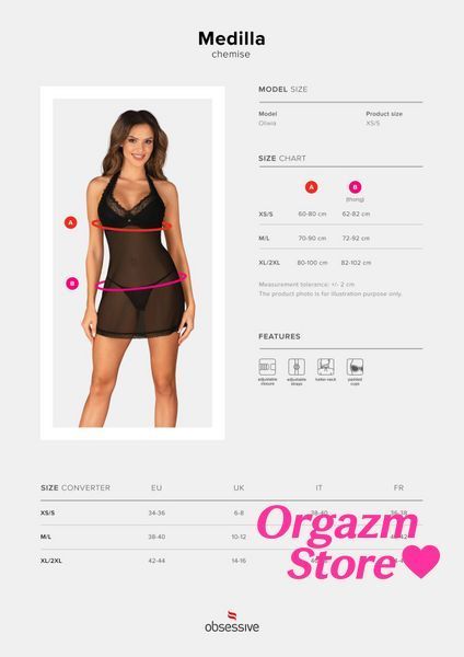 Пеньюар Obsessive Medilla chemise & thong XS/S SO9052 фото