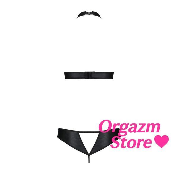 Комплект із екошкіри Passion MALWIA SET with Open Bra 4XL/5XL black, топ та трусики з люверсами SO7100 фото