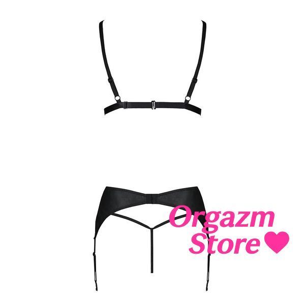 Комплект з екошкіри Passion MILEY SET S/M, black, трусики, бюстгальтер, пояс для панчіх SO5772 фото