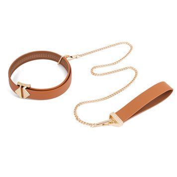 Ошейник с поводком LOCKINK Tied Collar with Leash Set, коричневый, цепь с кожаной петлей и карабином SX0828 фото