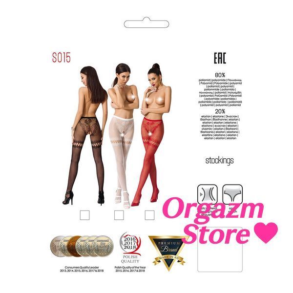 Сітчасті колготки з відкритим доступом Passion S015 One Size, Black, імітація панчіх і трусиків PSS015B фото