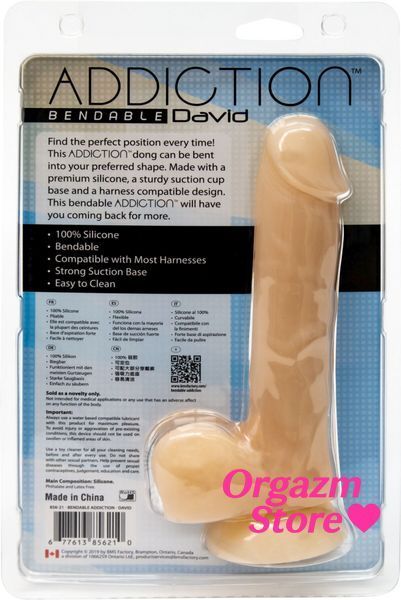 Фалоімітатор із пам&rsquo;яттю форми, на присосці ADDICTION &mdash; DAVID 8&Prime; Silicone Dong, віброкуля в подаруно SO5578 фото
