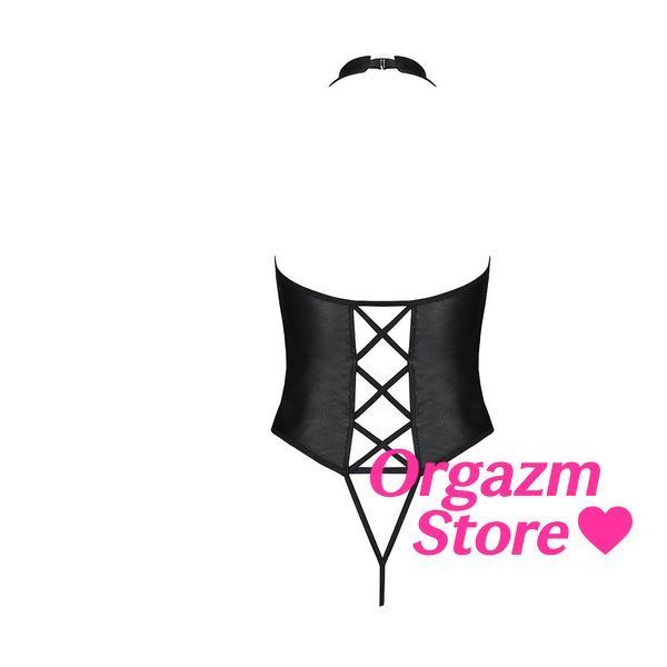 Боді з еко-шкіри з імітацією шнурівки та відкритим доступом Passion NANCY BODY XXL/XXXL, black SO5372 фото