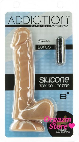 Гнучкий фалоімітатор на присосці ADDICTION &mdash; ANDREW 8&Prime; Silicone Dong &mdash; Caramel, віброкуля в подаруно SO5579 фото