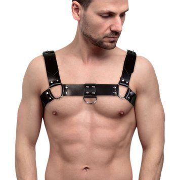 Мужская портупея на грудь из натуральной кожи Feral Feelings - Bulldog Harness Black SO9411 фото