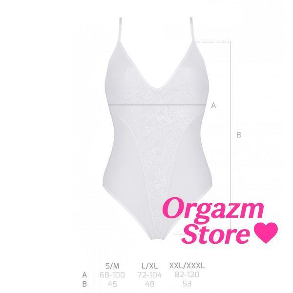 Боді з ажурним декором та відкритим кроком Passion URSULA BODY L/XL, white SO5832 фото