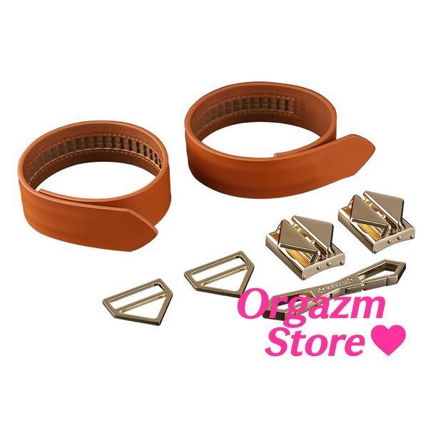 Фіксатори для рук та ніг LOCKINK Wristcuffs/Anklecuffs, коричневі, натуральна шкіра SX0836 фото