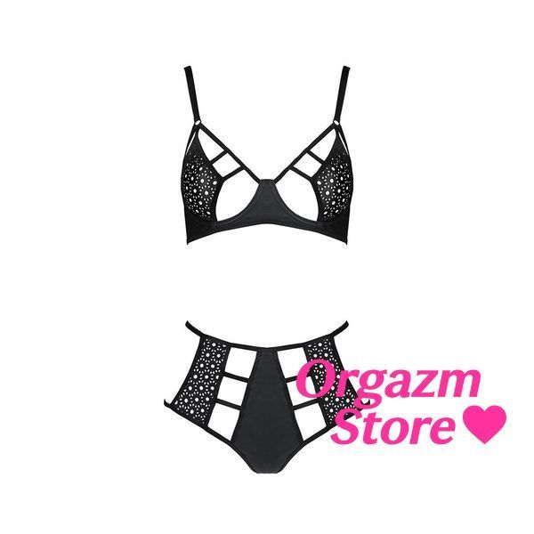 Комплект белья Passion TASMINA SET L/XL black, лиф, высокие трусики с корсетом сзади SO8490 фото