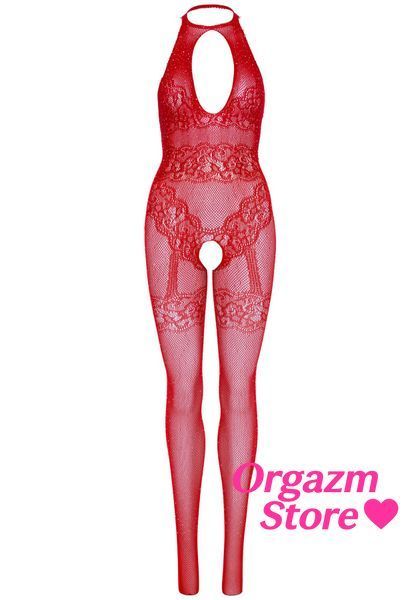 Бодістокінг Leg Avenue Rhinestone Lace and Net, One Size, червоний, зі стразами, відкритий доступ SX1039 фото